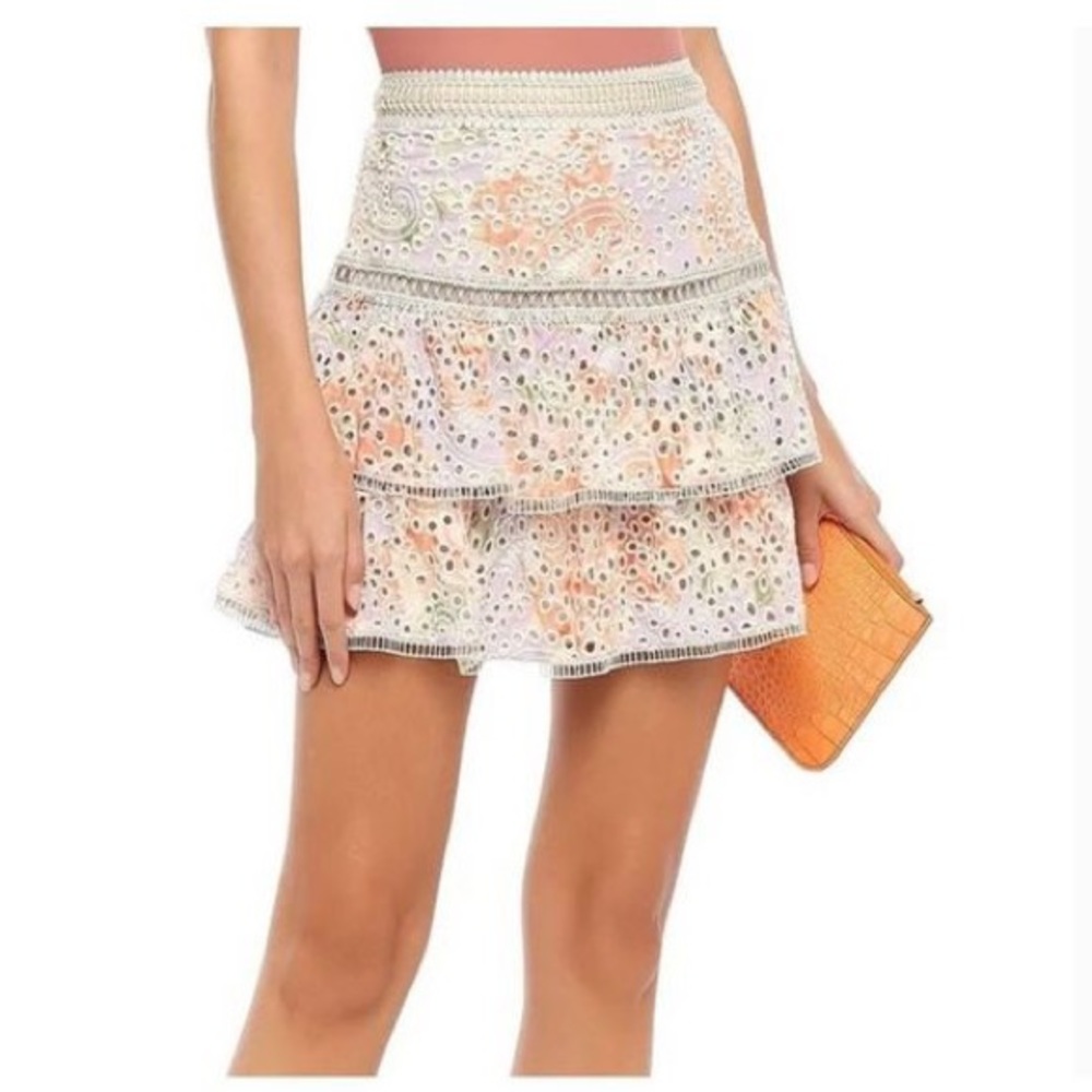 Alice and Olivia Kristen Embroidered Eyelet Mini Skirt